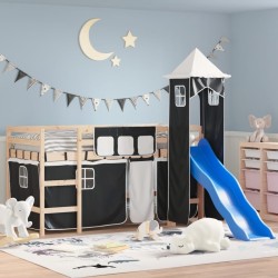 Lit mezzanine enfants et tour sans matelas blanc noir 80x200cm 