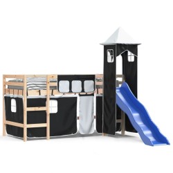 Lit mezzanine enfants et tour sans matelas blanc noir 80x200cm 