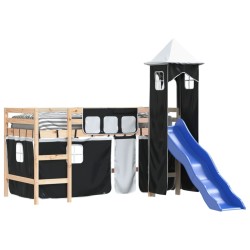 Lit mezzanine enfants et tour sans matelas blanc noir 80x200cm 