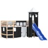 Lit mezzanine enfants et tour sans matelas blanc noir 80x200cm 