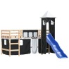 Lit mezzanine enfants et tour sans matelas blanc noir 80x200cm 