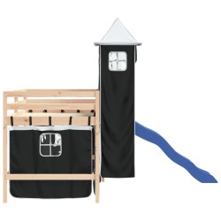 Lit mezzanine enfants et tour sans matelas blanc noir 80x200cm 