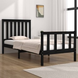 Cadre de lit sans matelas noir bois massif 