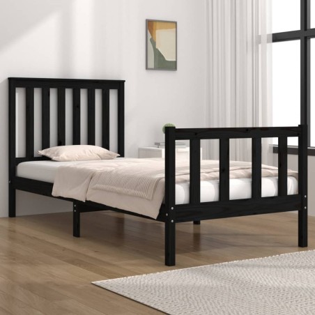 Cadre de lit sans matelas noir bois massif 