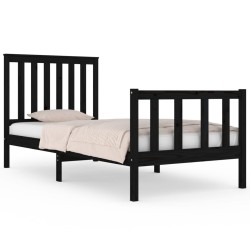 Cadre de lit sans matelas noir bois massif 