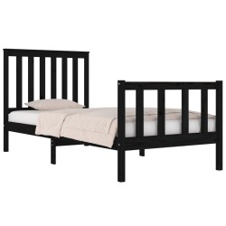 Cadre de lit sans matelas noir bois massif 