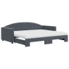 Lit de jour avec gigogne et matelas gris foncé 90x200cm velours 
