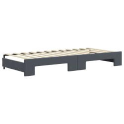 Lit de jour avec gigogne et matelas gris foncé 90x200cm velours 