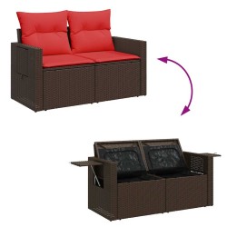 Salon de jardin 4 pcs avec coussins marron résine tressée 
