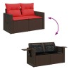 Salon de jardin 4 pcs avec coussins marron résine tressée 