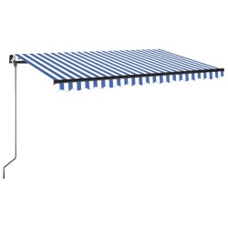 Auvent manuel rétractable avec LED 450x350 cm Bleu et blanc 