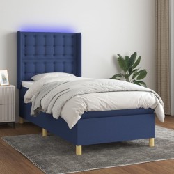 Sommier à lattes de lit matelas et LED Bleu 90x190 cm Tissu 