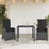 Ensemble à manger de jardin avec coussins 3 pcs Noir 