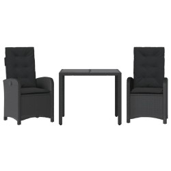 Ensemble à manger de jardin avec coussins 3 pcs Noir 