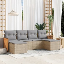 Salon de jardin avec coussins 6 pcs beige résine tressée 
