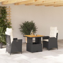 Ensemble à manger de jardin avec coussins 3 pcs Noir 