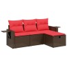 Salon de jardin 4 pcs avec coussins marron résine tressée 