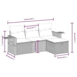 Salon de jardin 4 pcs avec coussins marron résine tressée 