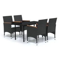 Ensemble à manger de jardin avec coussins 5 pcs Noir 