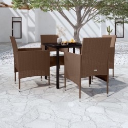 Ensemble à manger de jardin coussins 5 pcs Marron/noir 