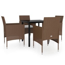 Ensemble à manger de jardin coussins 5 pcs Marron/noir 