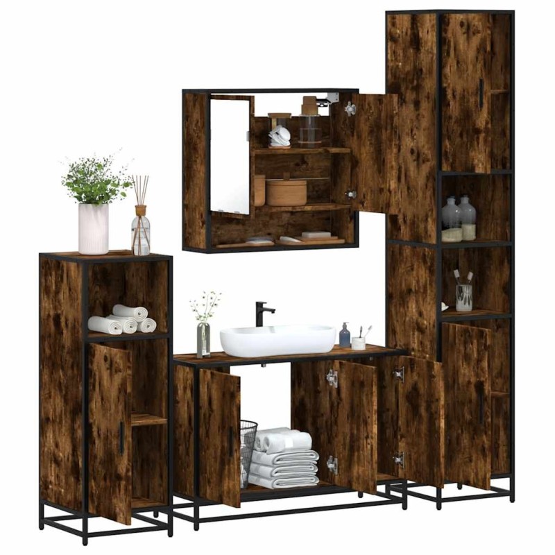 Ensemble meubles salle de bain 4 pcs chêne fumé bois ingénierie 