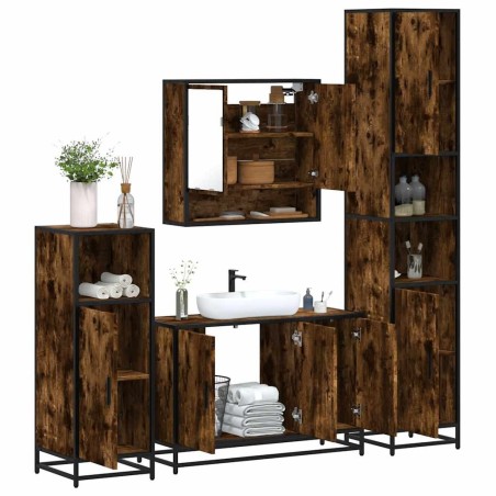 Ensemble meubles salle de bain 4 pcs chêne fumé bois ingénierie 