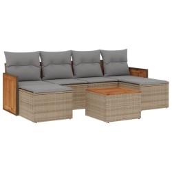 Salon de jardin avec coussins 7 pcs beige résine tressée 