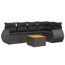 Salon de jardin 6 pcs avec coussins noir résine tressée 