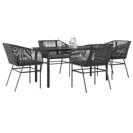 Ensemble à manger de jardin et coussins 5 pcs noir rotin verre 