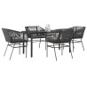 Ensemble à manger de jardin et coussins 5 pcs noir rotin verre 