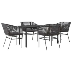 Ensemble à manger de jardin et coussins 5 pcs noir rotin verre 