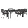 Ensemble à manger de jardin et coussins 5 pcs noir rotin verre 