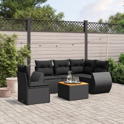 Salon de jardin 6 pcs avec coussins noir résine tressée 