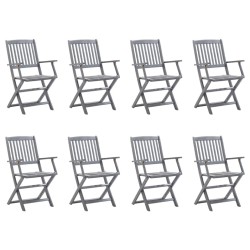 Chaises pliables d'extérieur lot de 8 et coussins Bois d'acacia 