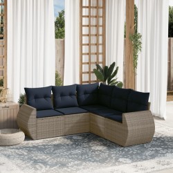 Salon de jardin 5 pcs avec coussins gris résine tressée 