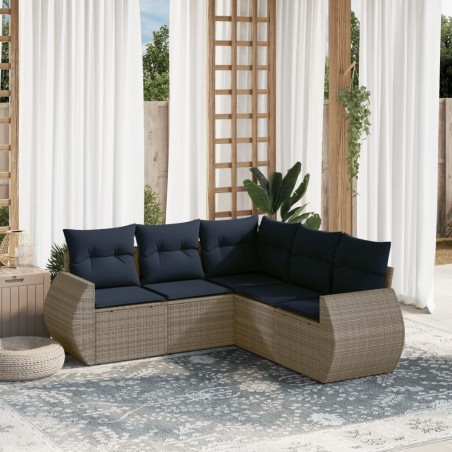 Salon de jardin 5 pcs avec coussins gris résine tressée 