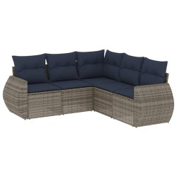 Salon de jardin 5 pcs avec coussins gris résine tressée 