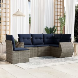 Salon de jardin 5 pcs avec coussins gris résine tressée 