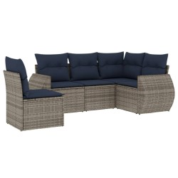 Salon de jardin 5 pcs avec coussins gris résine tressée 