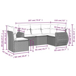 Salon de jardin 5 pcs avec coussins gris résine tressée 