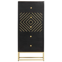 Armoire à tiroirs Noir et doré 45x30x105 cm Bois de manguier 