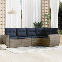 Salon de jardin 5 pcs avec coussins gris résine tressée 