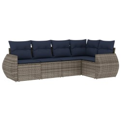 Salon de jardin 5 pcs avec coussins gris résine tressée 