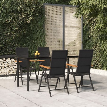 Ensemble à manger de jardin 5 pcs Noir et marron Résine tressée 