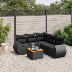 Salon de jardin 6 pcs avec coussins noir résine tressée 