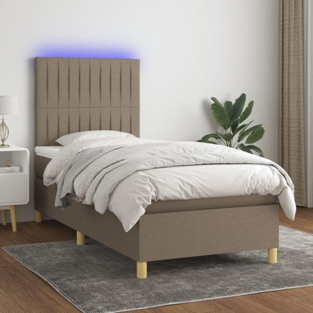 Sommier à lattes de lit et matelas et LED Taupe 80x200cm Tissu 