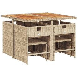 Ensemble à manger de jardin et coussins 9 pcs beige Poly rotin 