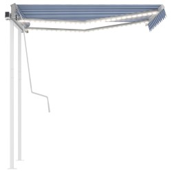 Auvent manuel rétractable avec LED 3,5x2,5 m Bleu et blanc 