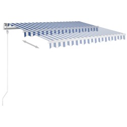 Auvent manuel rétractable avec LED 3,5x2,5 m Bleu et blanc 